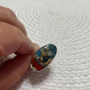 Handcrafted Blue & Red Oval Statement Ring